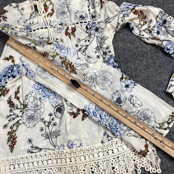 Maeve Top S  White Floral Crochet Hem Peasant Boho - Picture 8 of 9